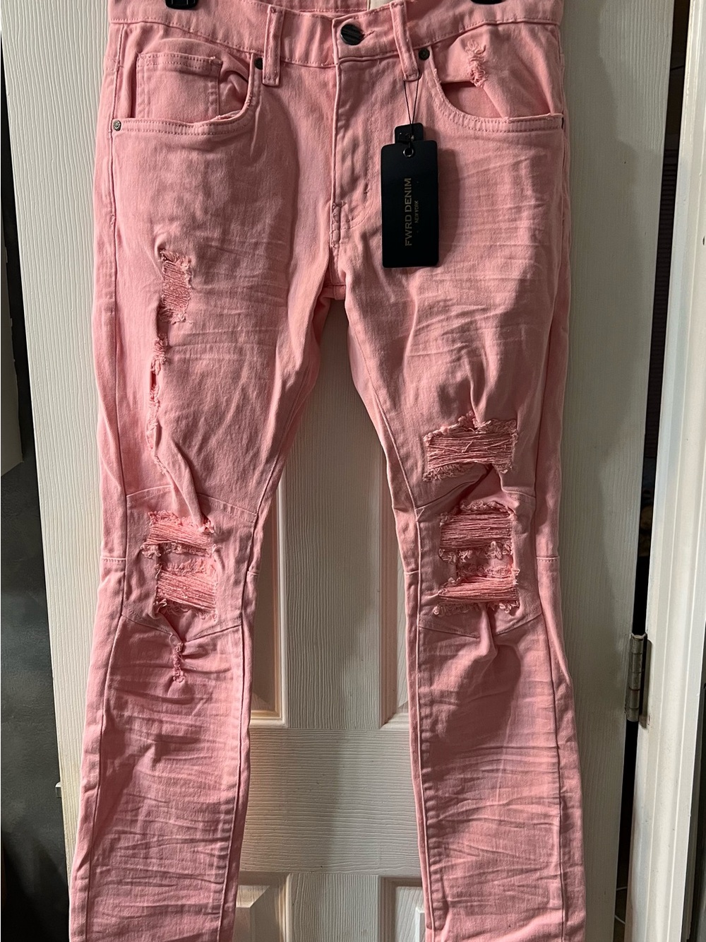 FWRD Denim New York Mens 30x32 Pink Distressed Slim Fit Jeans NWT
